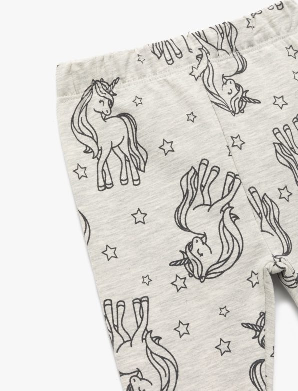 Girls' Cotton Leggings with Unicorn Print and Elastic Waist