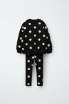 Girls' Cotton Black Polka Dot Sweatshirt and Leggings Set