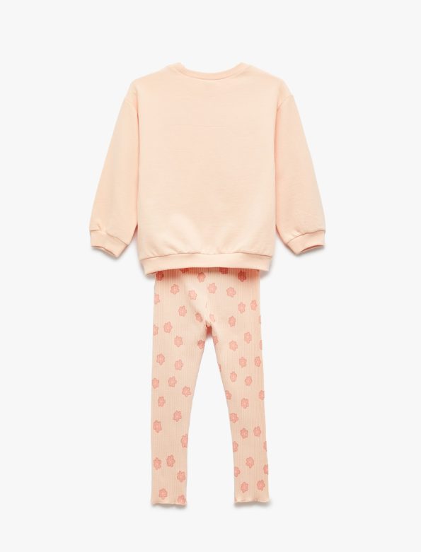 Cotton Long Sleeve Crew Neck Sweatshirt and Floral Leggings Set for Baby Girls