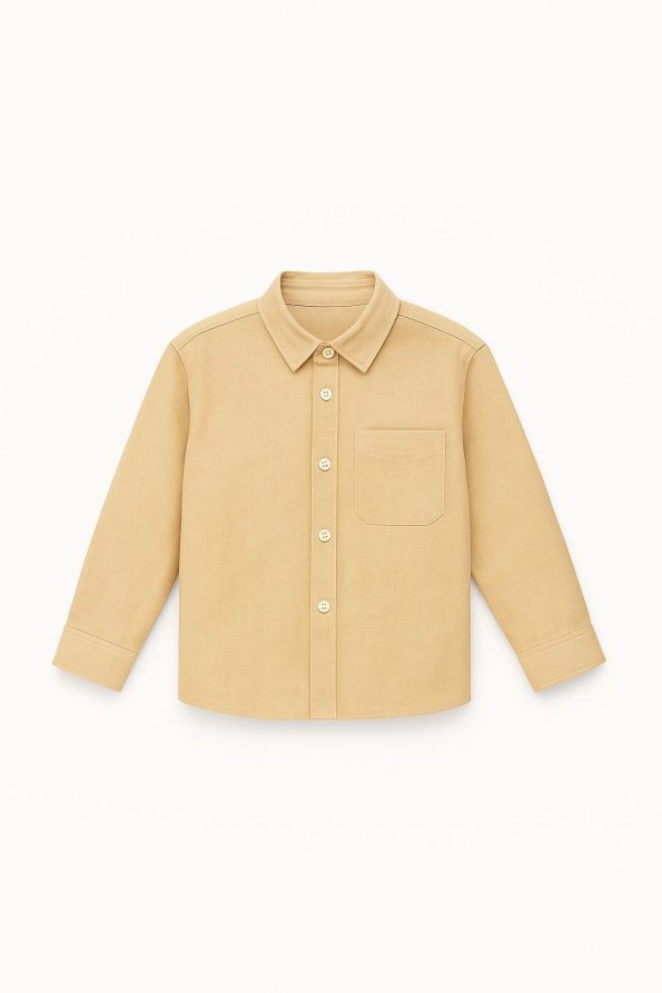 Boys' Cotton Beige Long Sleeve Shirt