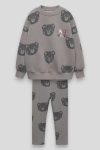 Girls' Cotton Gray Bear Print Sweatshirt and Leggings Set - Tokyo Detail