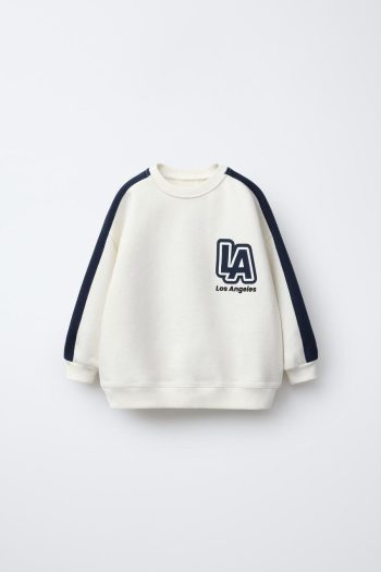 Boys' Cotton White LA Printed Sweatshirt and Jogger Set