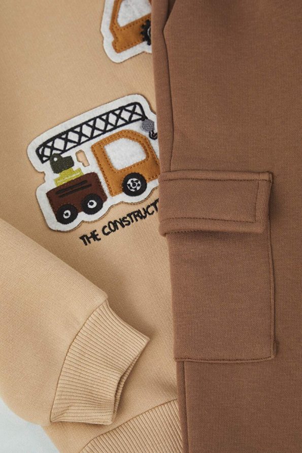 Trendyolmilla Kids Camel Printed Cotton Oversized Set for Boys