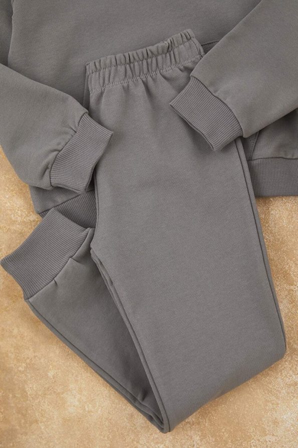 Trendyolmilla Kids Anthracite Cotton Slogan Print Polo Neck Set