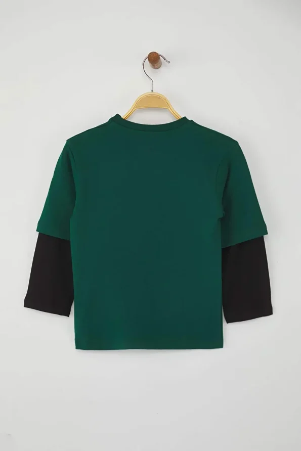 Trendyolmilla Kids Emerald Green Boys 100% Cotton Printed Regular Knit T-Shirt