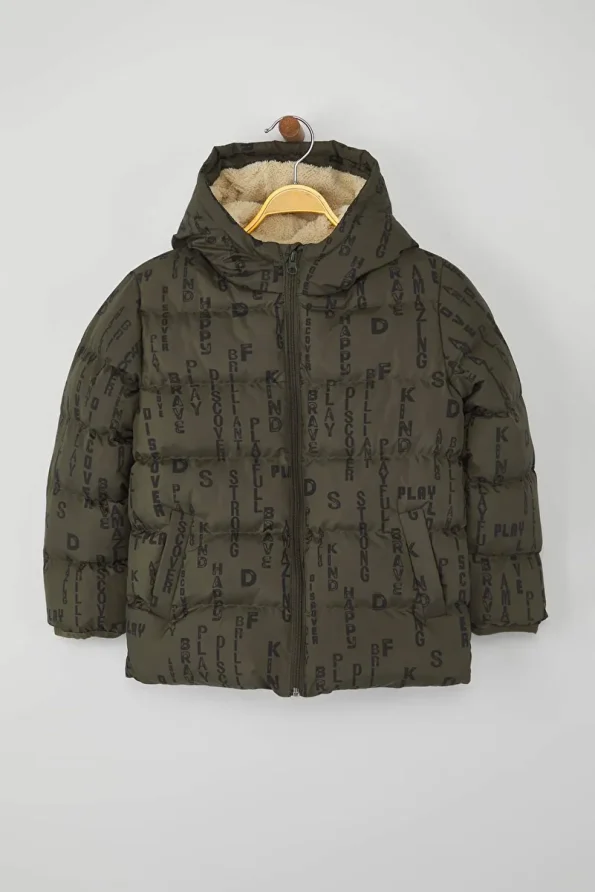 Trendyolmilla Kids Olive Green Boys' Geometric Print Hooded Jacket