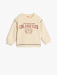 Girls' Long Sleeve Slogan Print Crew Neck Cotton Sweatshirt