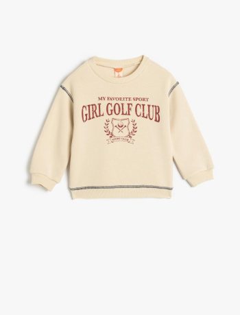 Girls' Long Sleeve Slogan Print Crew Neck Cotton Sweatshirt