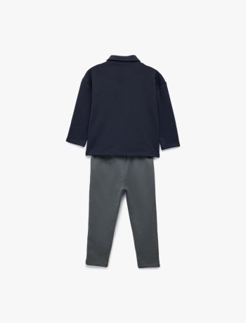 Baby Boy Long Sleeve Button-Down Collar Cotton Shirt and Drawstring Pants Set