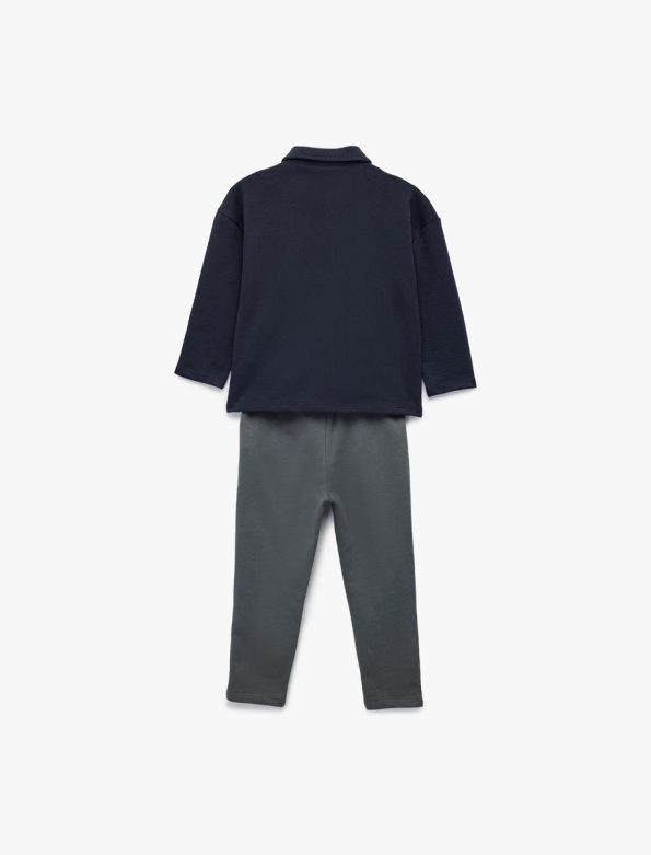 Baby Boy Long Sleeve Button-Down Collar Cotton Shirt and Drawstring Pants Set