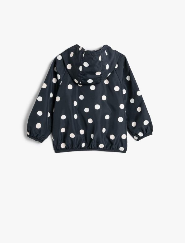 Girls' Hooded Polka Dot Jacket with Pocket Detail and Color-Changing Feature