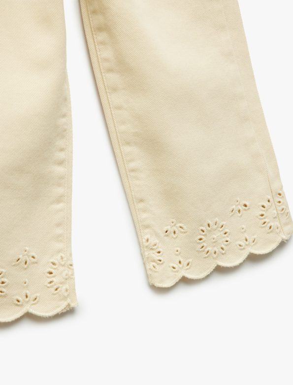 Girls' Floral-Printed Embroidered Cotton Denim Pants
