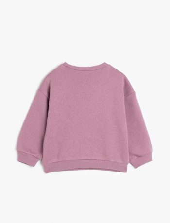 Girls' Long Sleeve Cat Print Crew Neck Sweatshirt