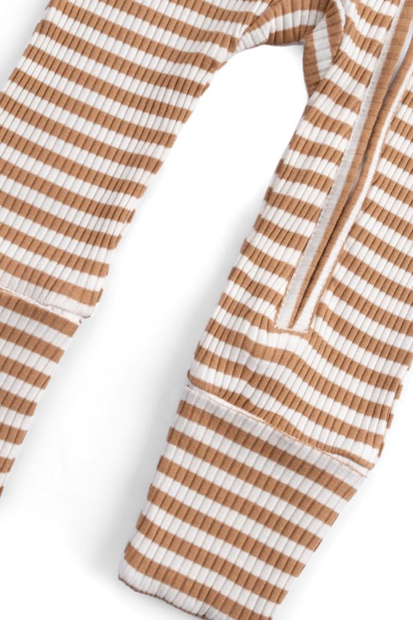 Self-Gloved and Footed Modal Coffee Zippered Baby Romper