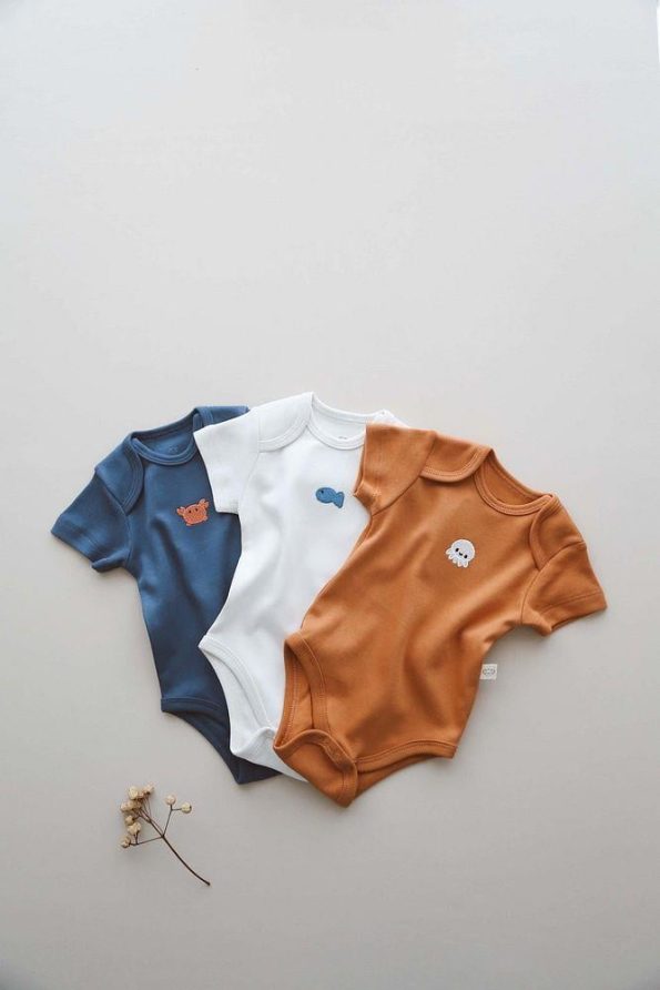 Set of 3 Embroidered Snap Closure Short Sleeve Bodysuits