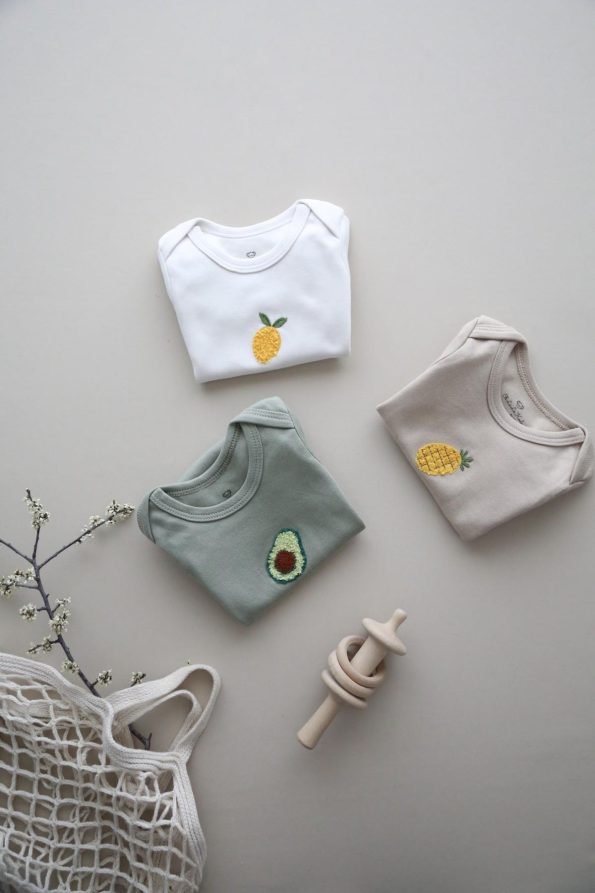 Set of 3 Embroidered Short Sleeve Bodysuits