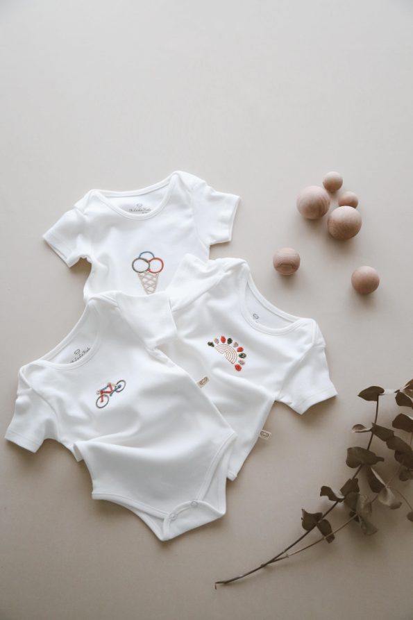 3-Pack Embroidered Short Sleeve Bodysuit Set