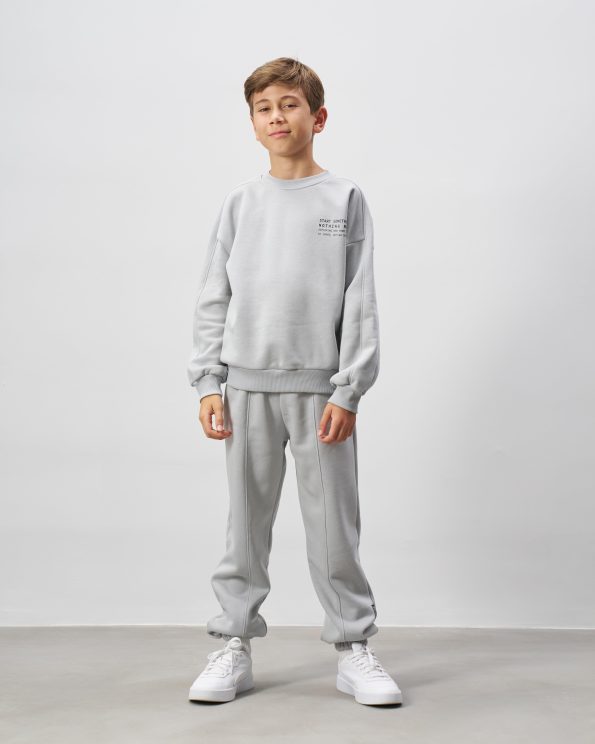 Boys' Cotton Gray Basic Printed Sweatshirt and Jogger Set