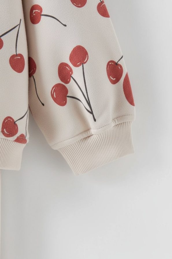 Girls' Cotton Ecru Cherry Print Sweatshirt and Leggings Set