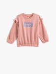 Girls' Ruffled Detail Printed Long Sleeve Sweatshirt with Elastic Cuffs and Waist