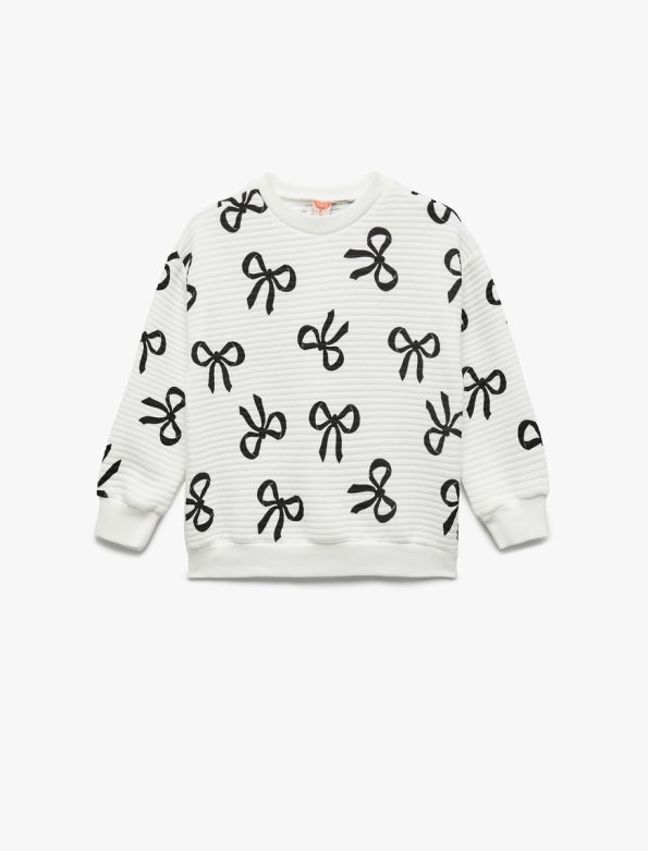 Girls' Bow Print Long Sleeve Crew Neck Sweatshirt
