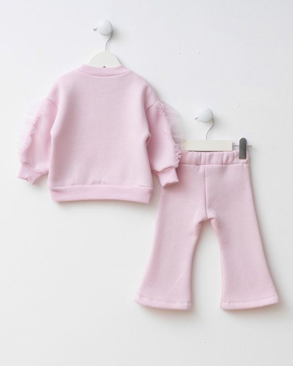 Girls' Cotton Pink Swan Print Sweatshirt and Flared Pants Set