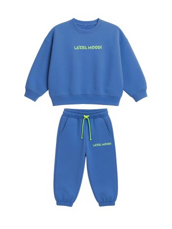 Unisex Kids Cotton Blue Oversized Sweatshirt and Jogger Set - Neon Details