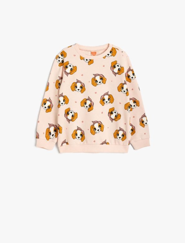 Girls' Baby Dog Print Long Sleeve Cotton Sweatshirt
