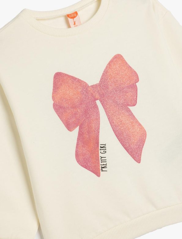 Girls' Cotton Long Sleeve Bow Print Sweatshirt