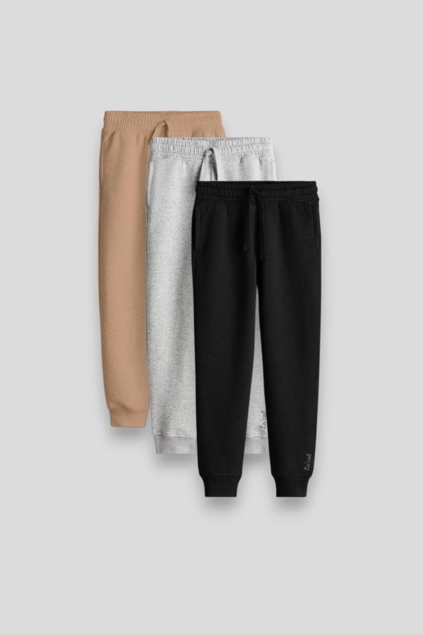 Unisex Kids Cotton Black Gray Beige Jogger Pants Set