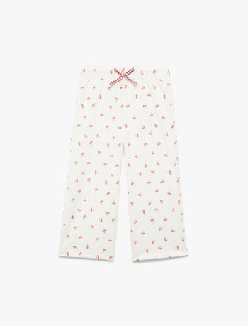 Girls' Cherry Print Wide Leg Pants with Bow and Elastic Waist
