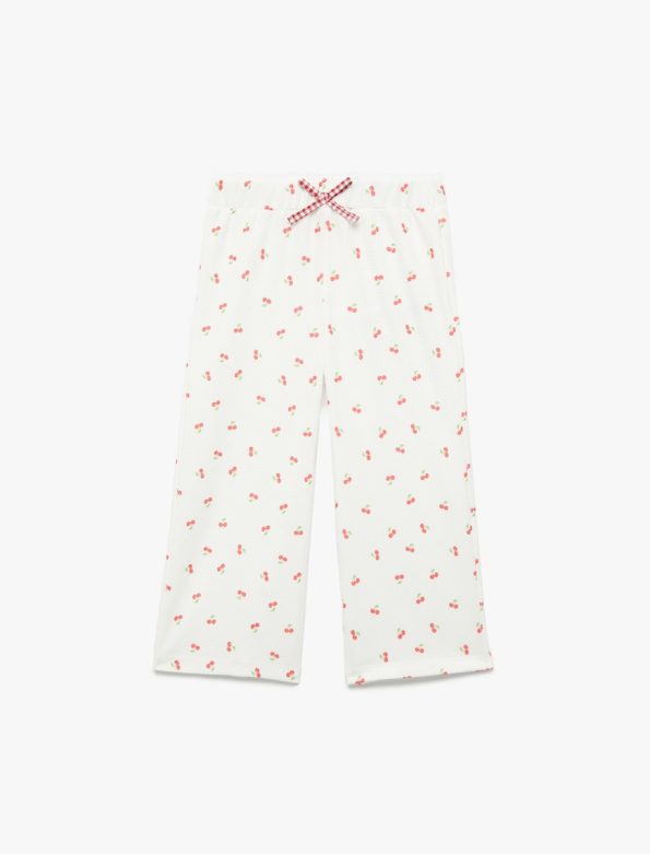 Girls' Cherry Print Wide Leg Pants with Bow and Elastic Waist