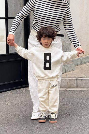 Boys' Cotton Ecru 8 Printed Sweatshirt and Tracksuit Set