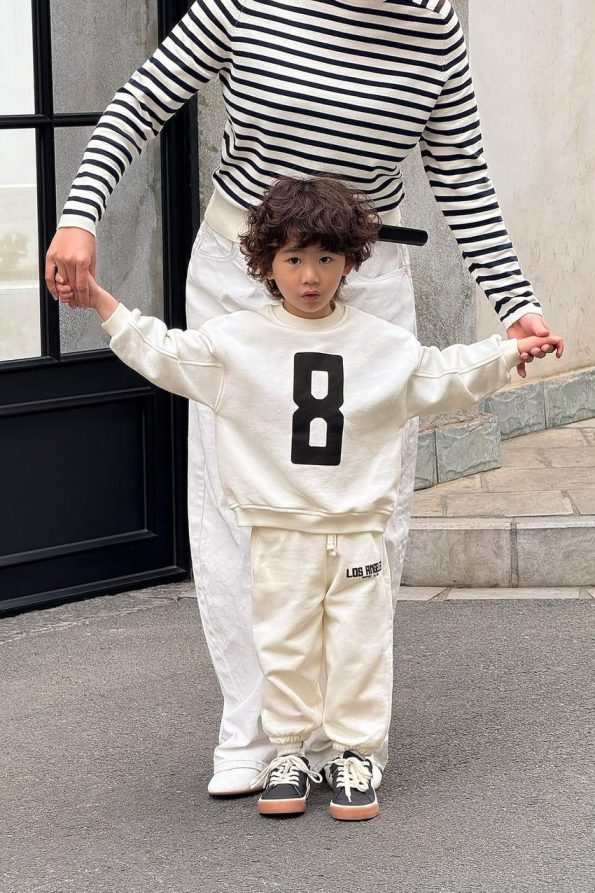 Boys' Cotton Ecru 8 Printed Sweatshirt and Tracksuit Set