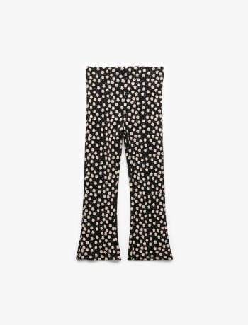 Girls' Floral Cotton Flared Leggings with Pockets