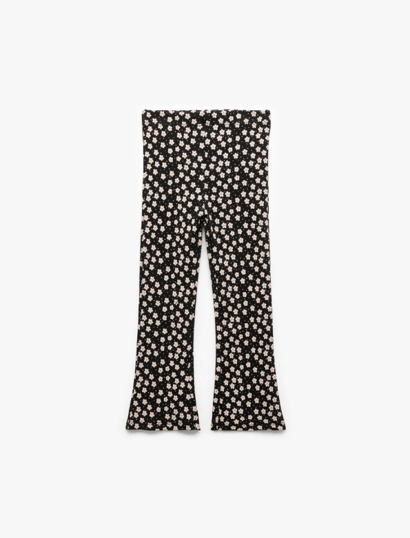 Girls' Floral Cotton Flared Leggings with Pockets