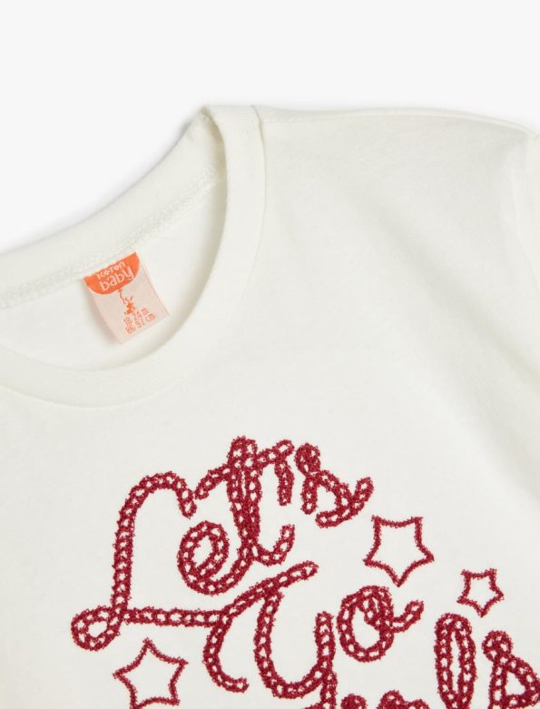 Girls' Long Sleeve Cotton T-Shirt with Slogan Print