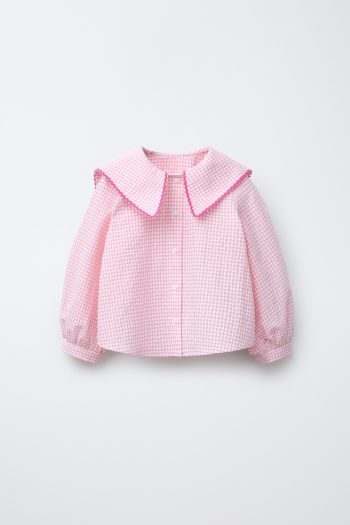 Girls' Cotton Pink Checkered Blouse and Bow Pants Set