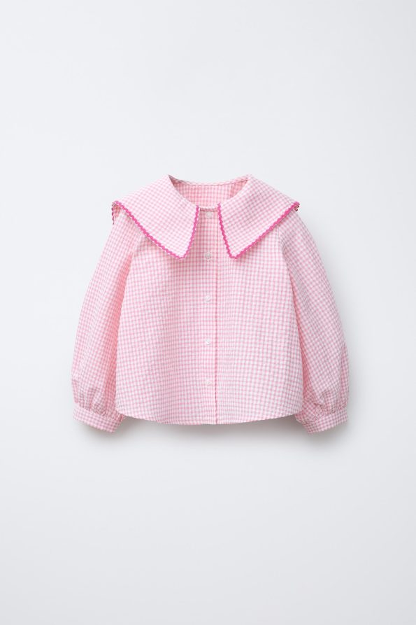 Girls' Cotton Pink Checkered Blouse and Bow Pants Set