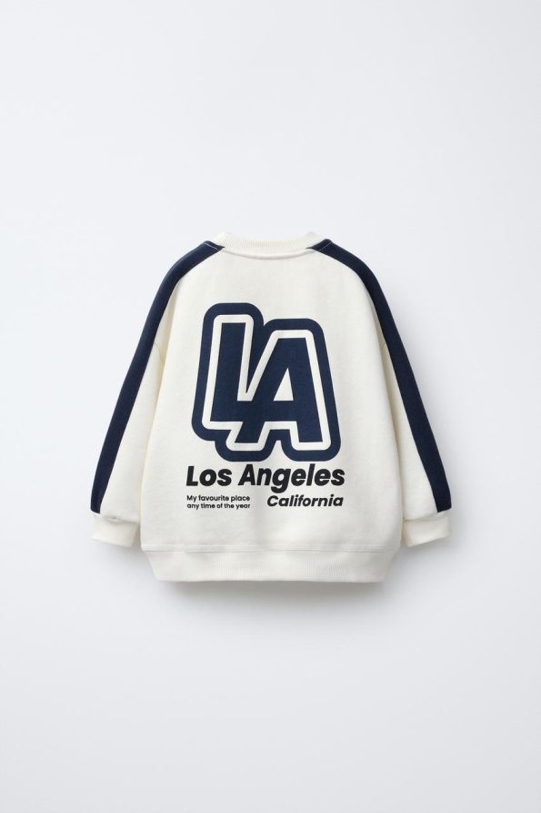 Boys' Cotton White LA Printed Sweatshirt and Jogger Set