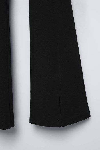 Girls' Cotton Black Flared Pants with Slit Detail