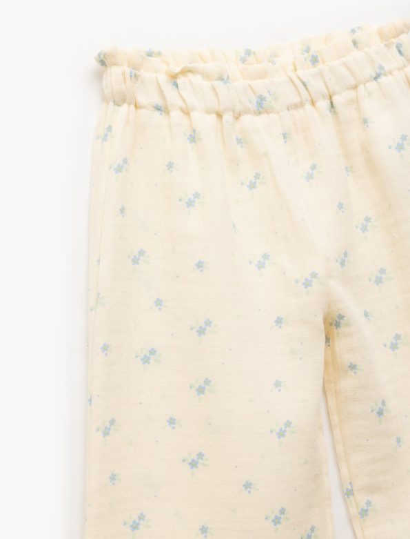 Girls' Cotton Floral Muslin Wide Leg Pants