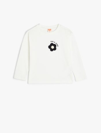Girls' Long Sleeve Cotton T-Shirt with Floral Print