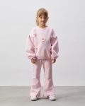 Girls' Cotton Pink Flower Embroidered Sweatshirt and Flared Pants Set