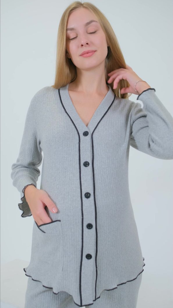 Miss World Lissa Front Button Adjustable Waist Ruffled Sleeve and Hem Maternity and Nursing Pajama Set