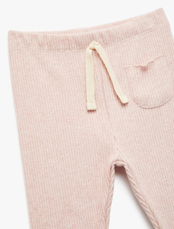 Girls' Baby Pocket Detail Drawstring Waist Viscose Blend Ribbed Leggings