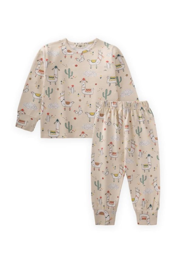 Patterned Seasonal Pajama Set for Ages 1-7 Beige