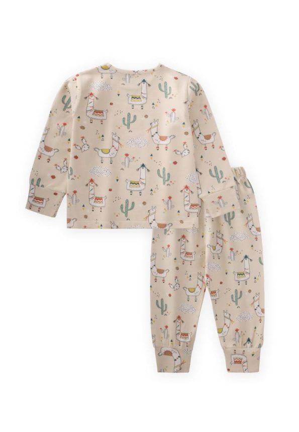 Patterned Seasonal Pajama Set for Ages 1-7 Beige