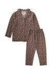 Leopard Print Pajama Set with Shirt Collar for Ages 2-8