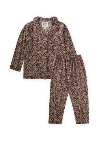 Leopard Print Pajama Set with Shirt Collar for Ages 2-8